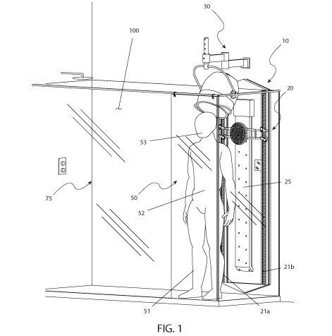 Patent drawing of the Spa-Lux body drying and spa fixture